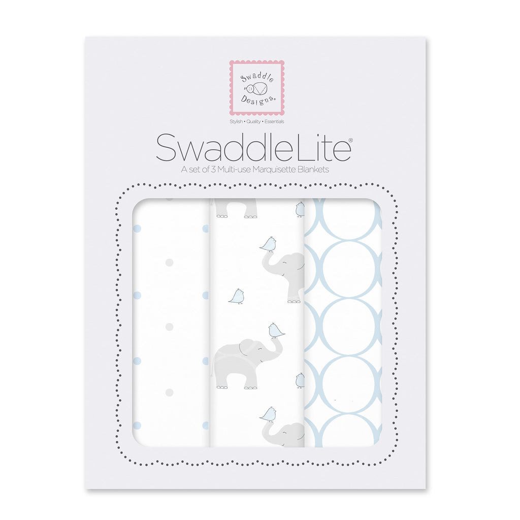 SwaddleLite - Elephant & Chickies, Pastel Blue