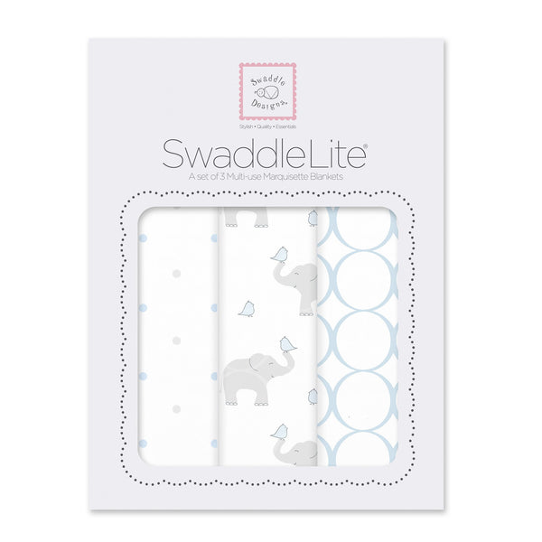 SwaddleLite - Elephant & Chickies, Pastel Blue