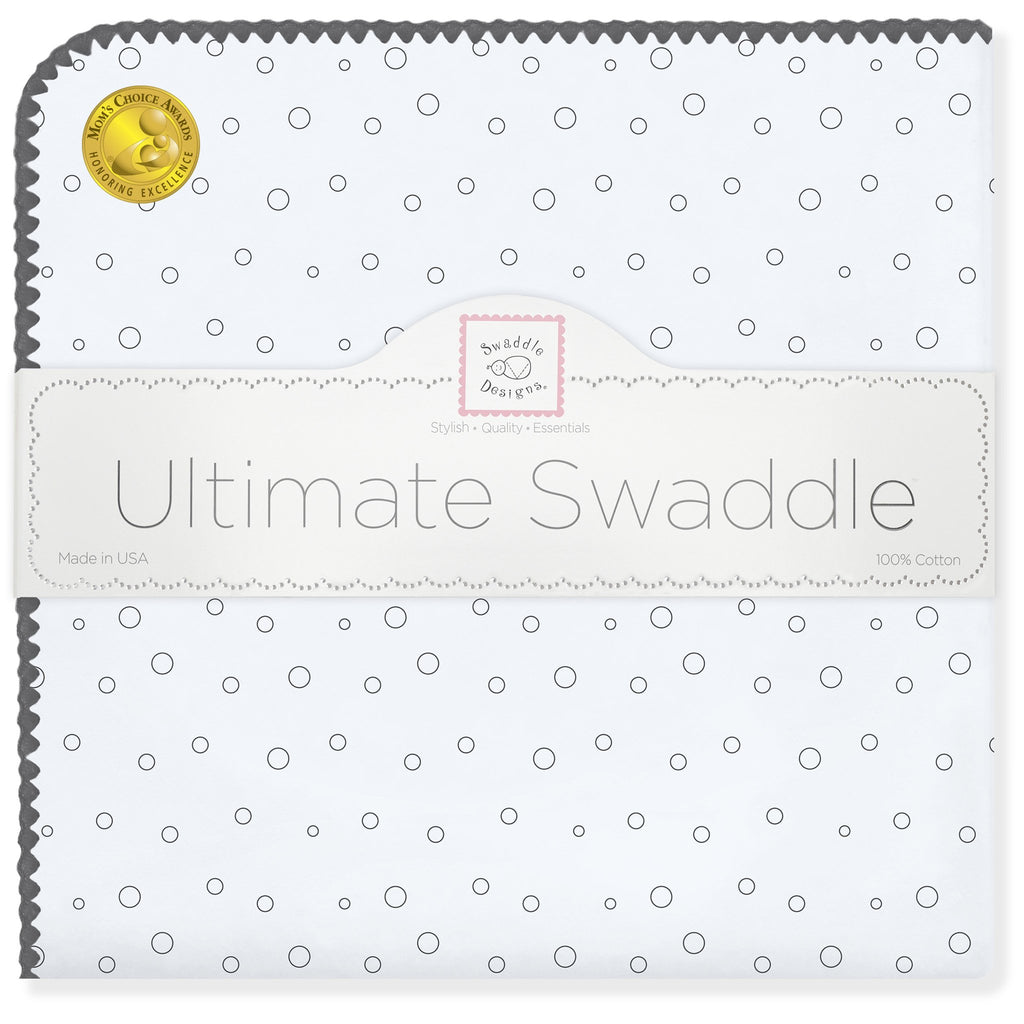 Ultimate Swaddle Blanket - Soft Black Bubble Dots, Soft Blue