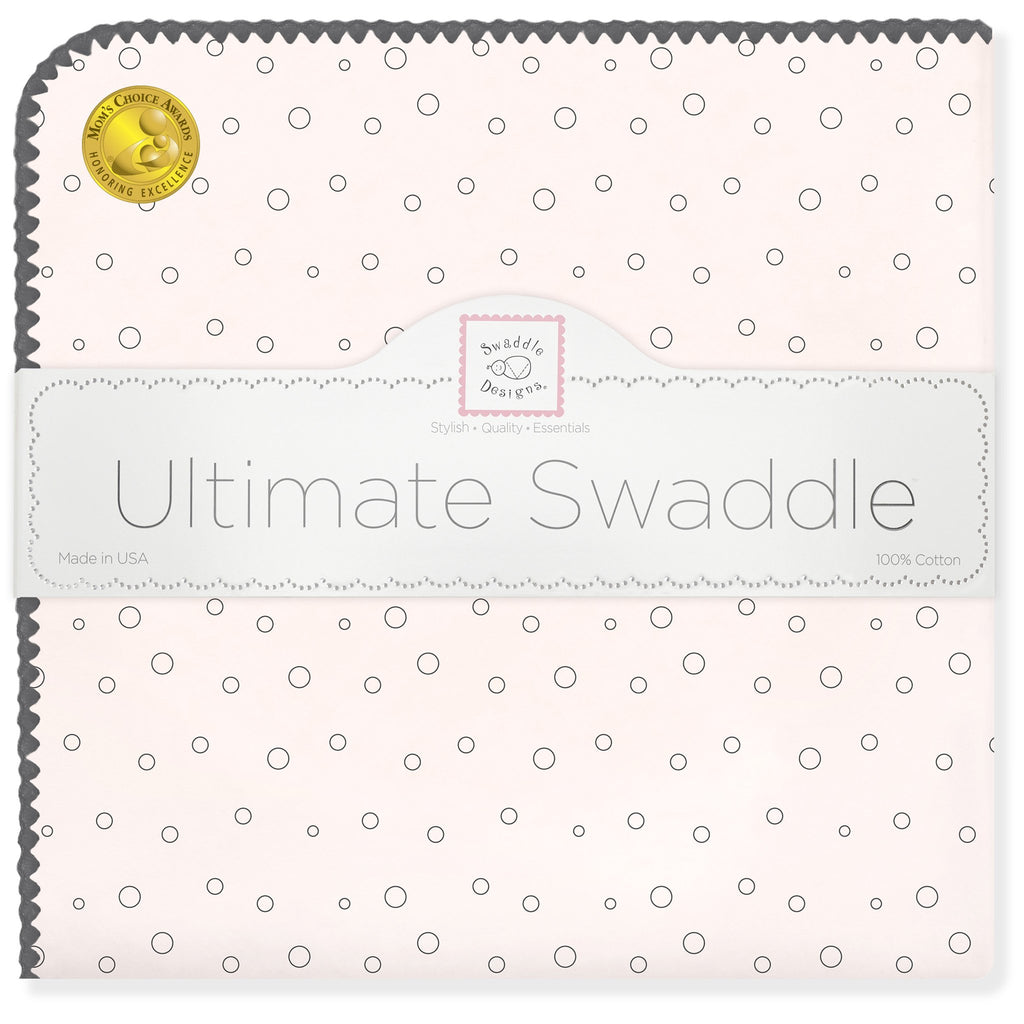 Ultimate Swaddle Blanket - Soft Black Bubble Dots, Soft Pink
