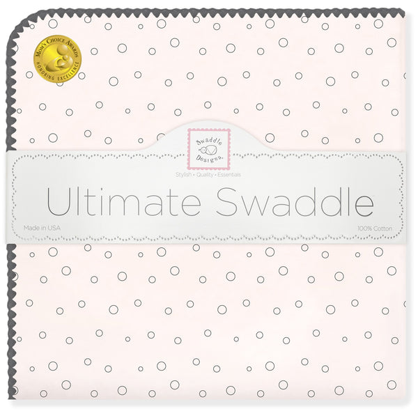 Ultimate Swaddle Blanket - Soft Black Bubble Dots, Soft Pink