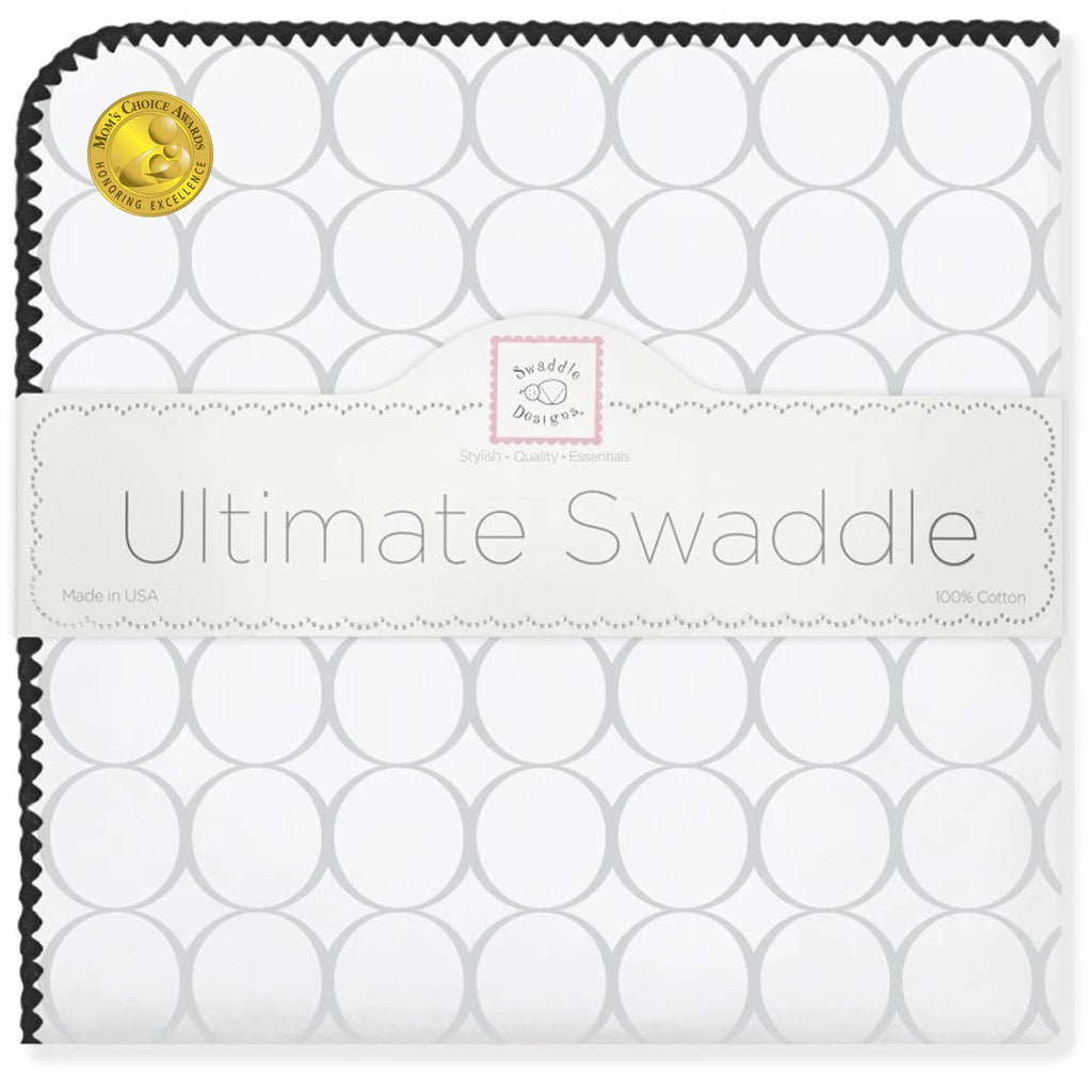 Ultimate Swaddle Blanket - Mod Circles on White, Sterling w/ Black