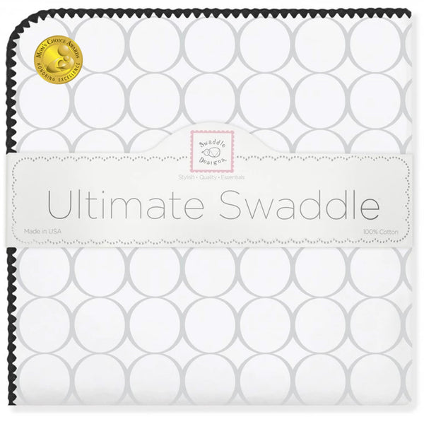 Ultimate Swaddle Blanket - Mod Circles on White, Sterling w/ Black