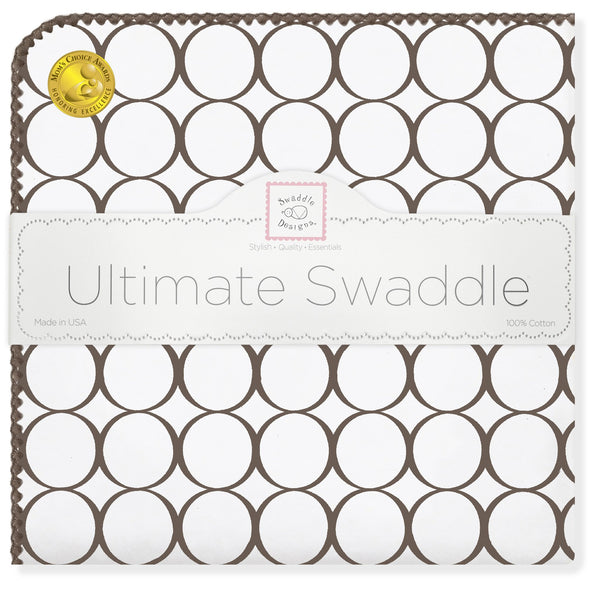 Ultimate Swaddle Blanket - Mod Circles on White, Brown