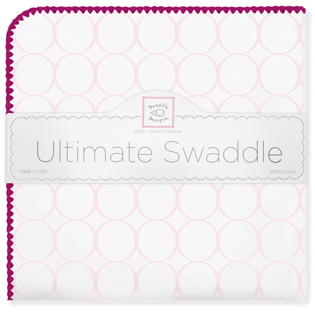 Ultimate Swaddle Blanket - Mod Circles on White, Very Berry