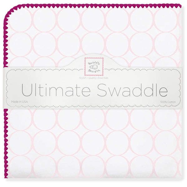 Ultimate Swaddle Blanket - Mod Circles on White, Very Berry
