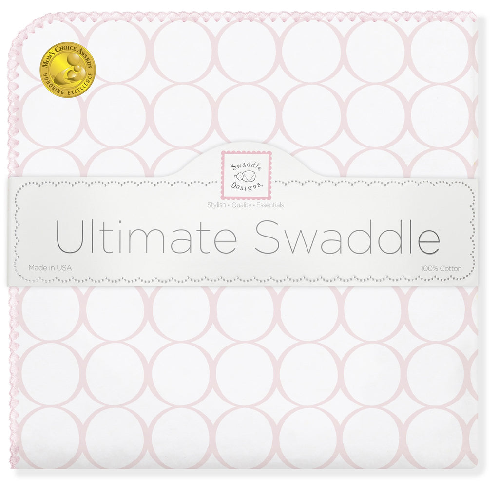 Ultimate Swaddle Blanket - Mod Circles on White, Pastel Pink