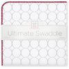 Ultimate Swaddle Blanket - Mod Circles on White, Sterling w/ Strawberry Trim
