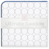 Ultimate Swaddle Blanket - Mod Circles on White, Sterling with True Blue Trim
