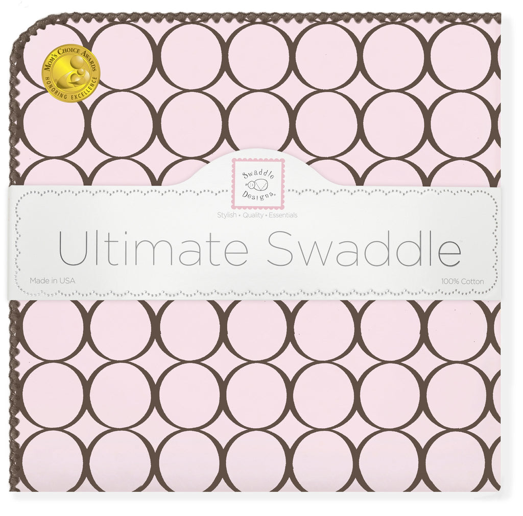 Ultimate Swaddle Blanket - Brown Mod Circles, Pastel Pink