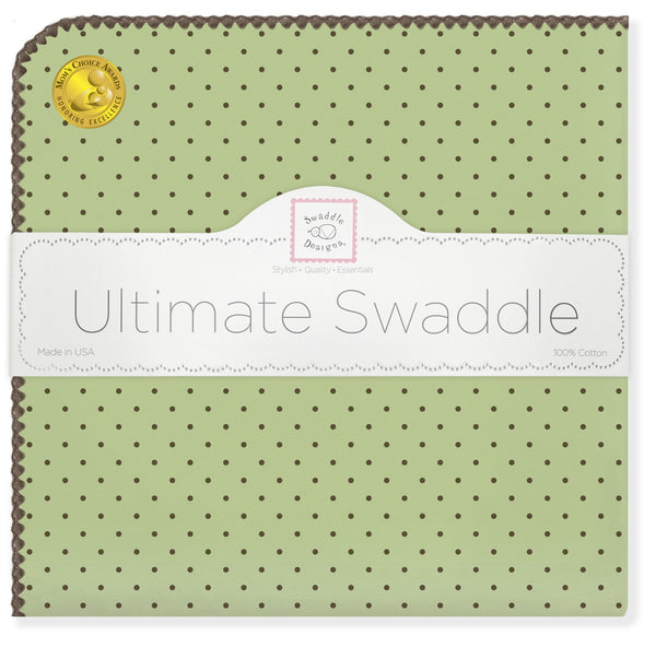 Ultimate Swaddle Blanket - Brown Polka Dots, Lime