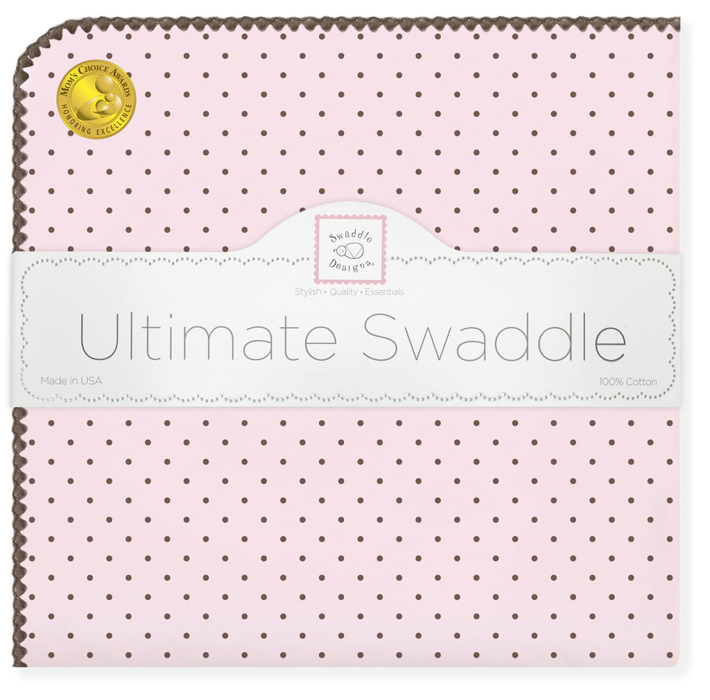 Ultimate Swaddle Blanket - Brown Polka Dots, Pastel Pink