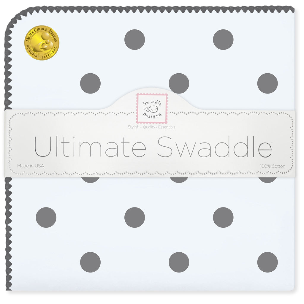 Ultimate Swaddle Blanket - Soft Black Big Dots, Blue