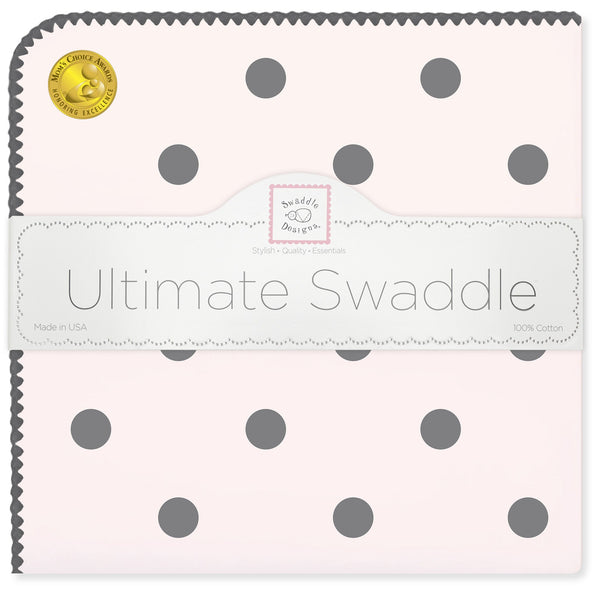 Ultimate Swaddle Blanket - Soft Black Big Dots, Pink