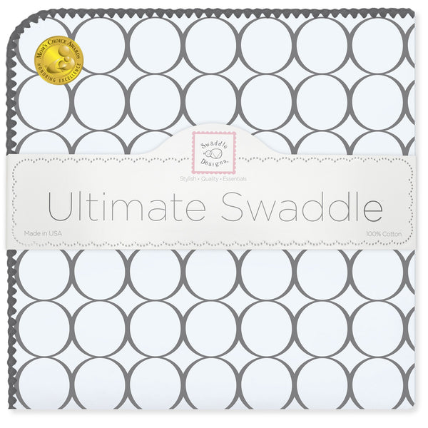 Ultimate Swaddle Blanket - Soft Black Mod Circles, Soft Blue
