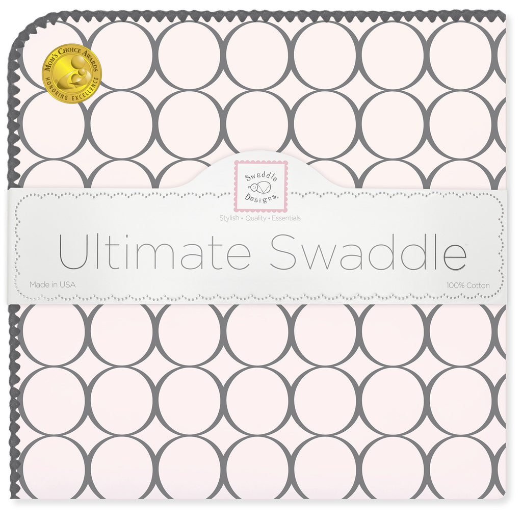 Ultimate Swaddle Blanket - Soft Black Mod Circles, Soft Pink