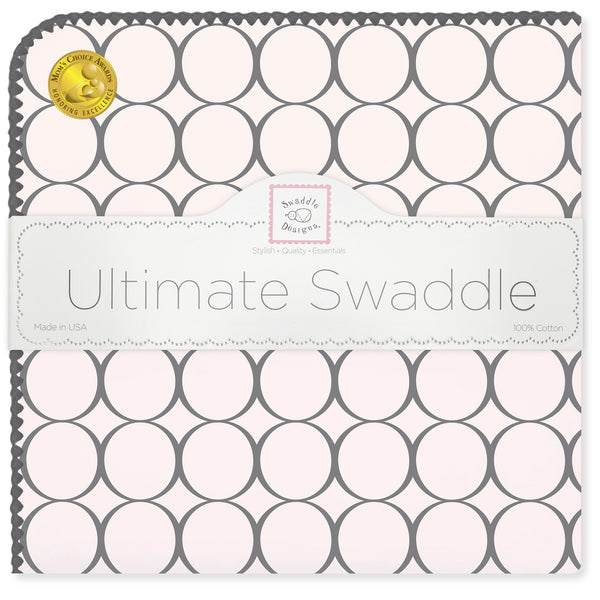 Ultimate Swaddle Blanket - Soft Black Mod Circles, Soft Pink