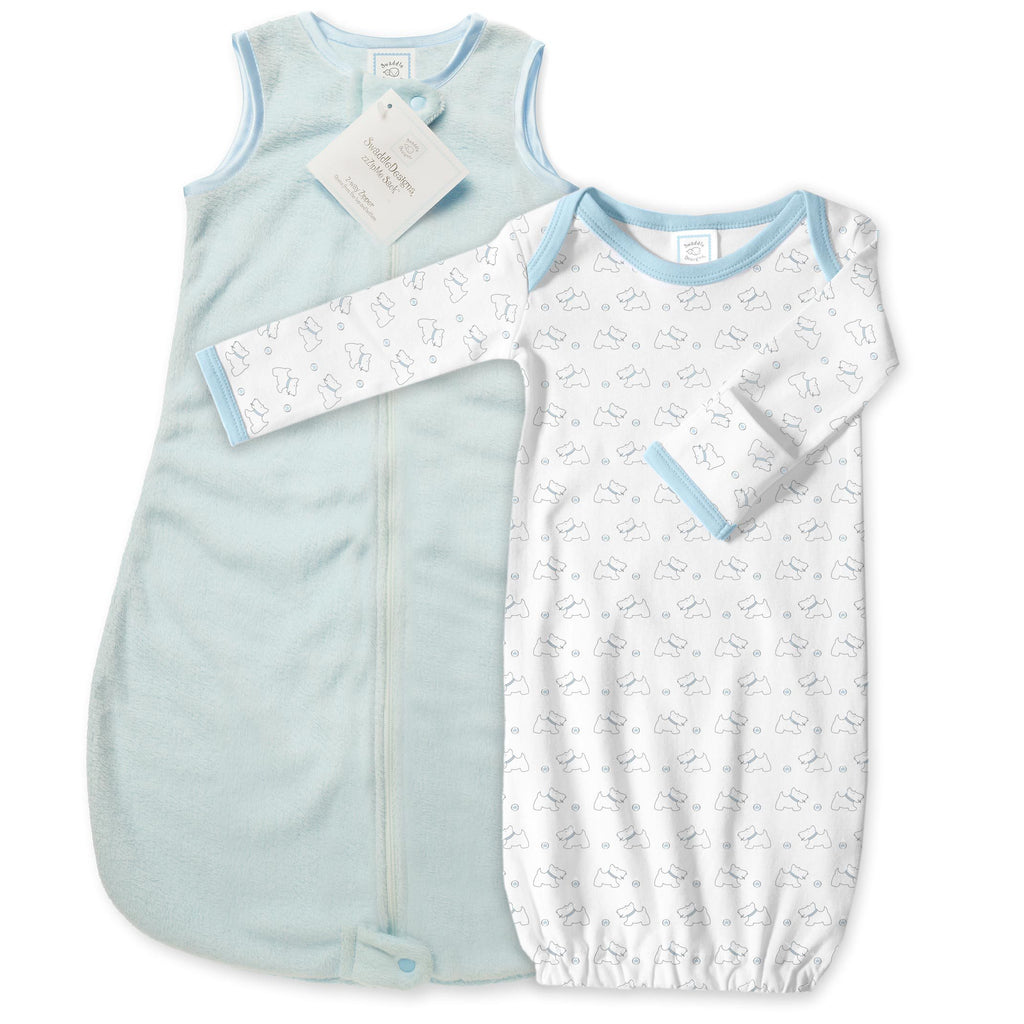 Baby Velvet Microfleece zzZipMe Sack Set - Pastel Blue + Tiny Doggie
