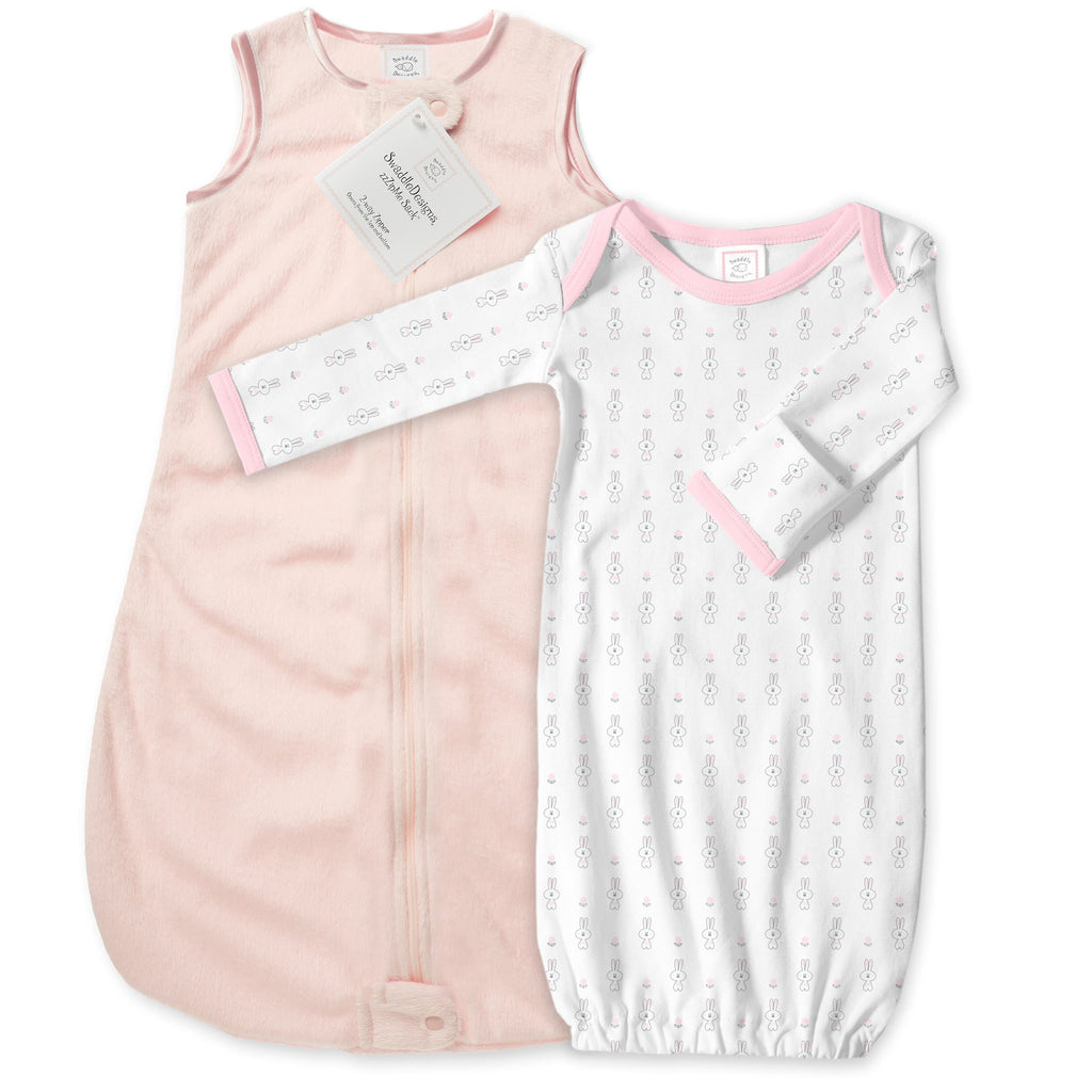 Baby Velvet Microfleece zzZipMe Sack Set - Pastel Pink + Tiny Bunnie