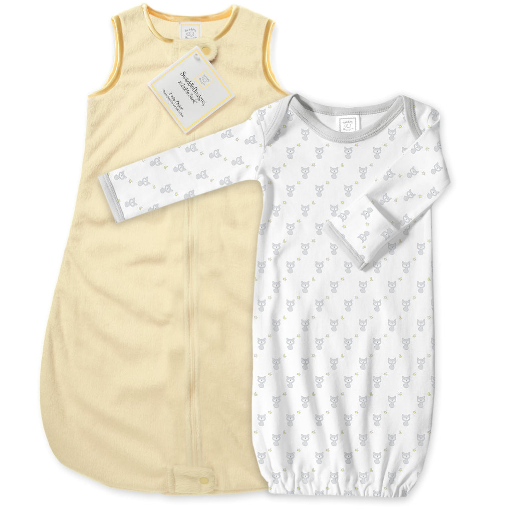 Baby Velvet Microfleece zzZipMe Sack Set - Pastel Yellow + Tiny Fox
