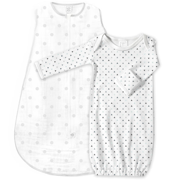 Muslin zzZipMe Sack Set - French Dots + Tiny Triangles Shimmer, Sterling