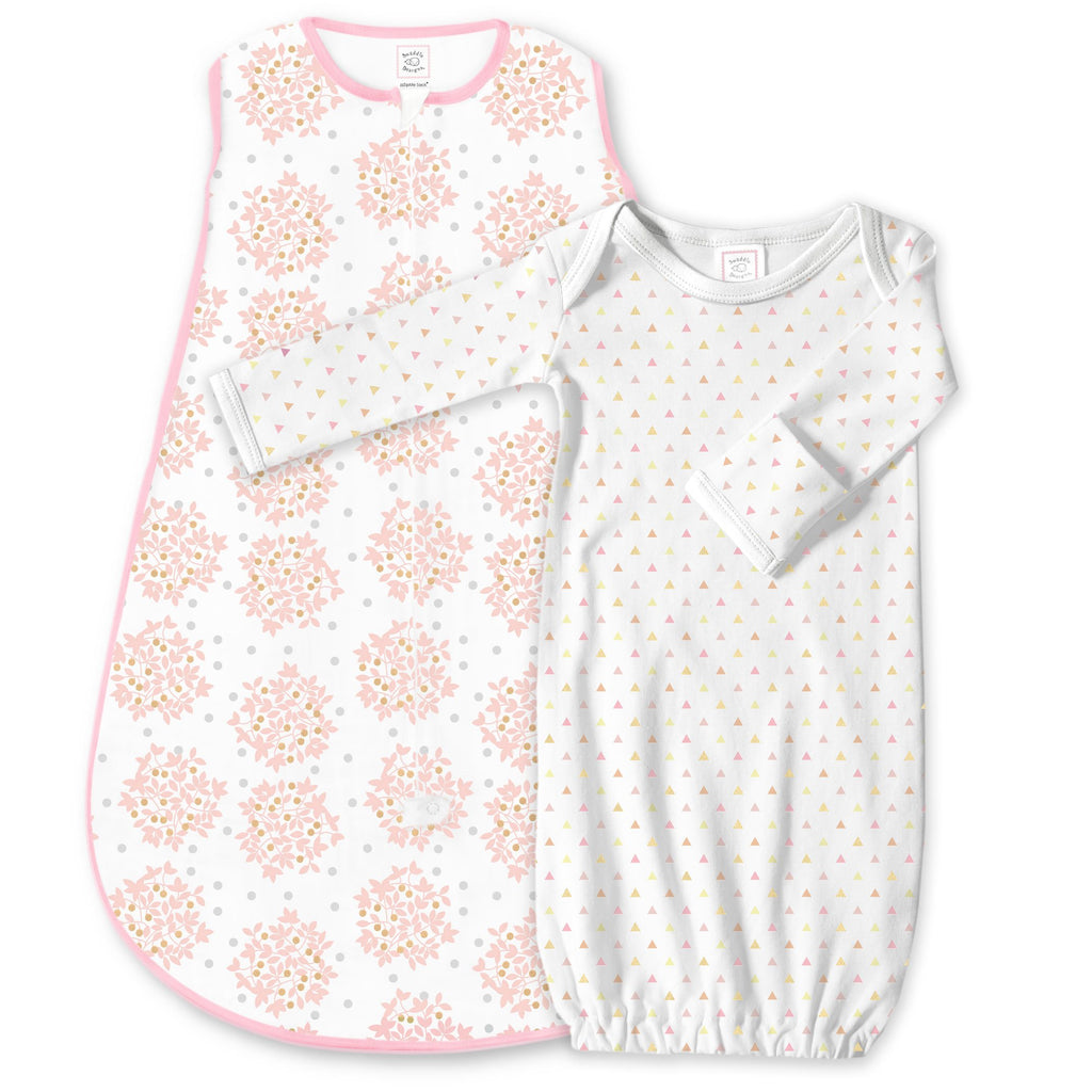 Cotton Knit zzZipMe Sack Set - Heavenly Floral and Tiny Triangles Shimmer, Pink