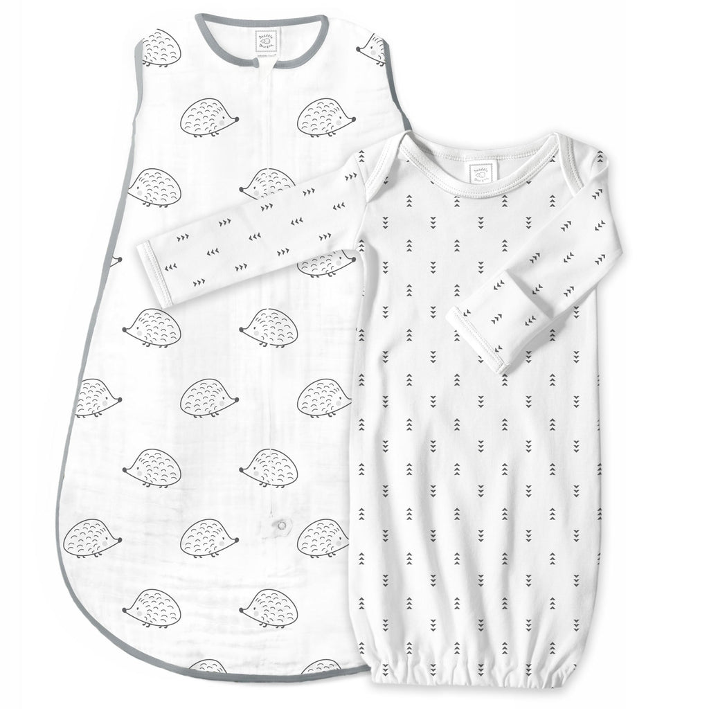 Muslin zzZipMe Sack Set - Hedgehogs + Tiny Arrows, Black