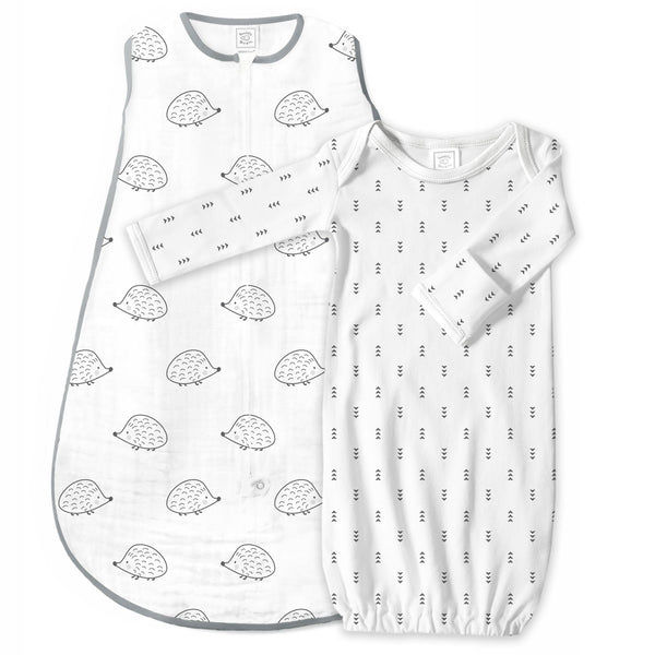 Muslin zzZipMe Sack Set - Hedgehogs + Tiny Arrows, Black