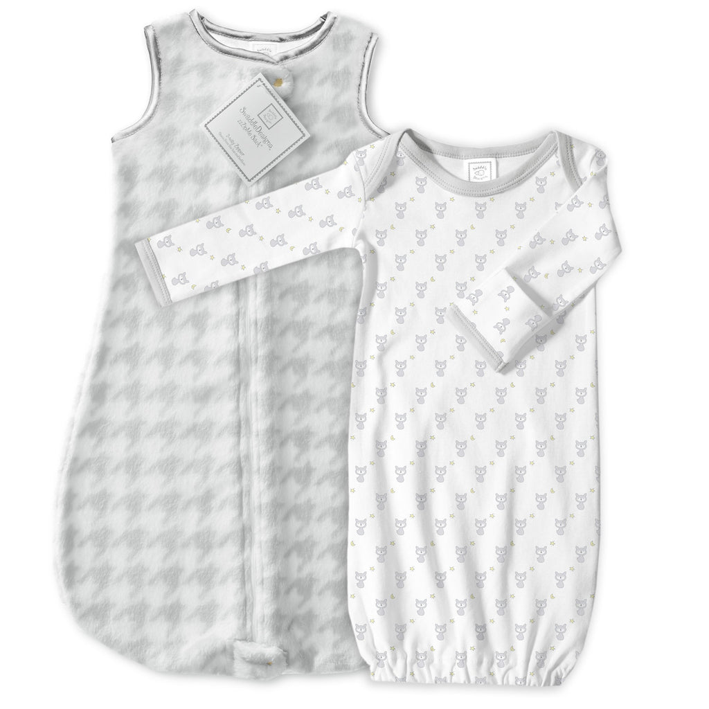 Cozy Sterling Puppytooth zzZipMe Sack + Gown Set