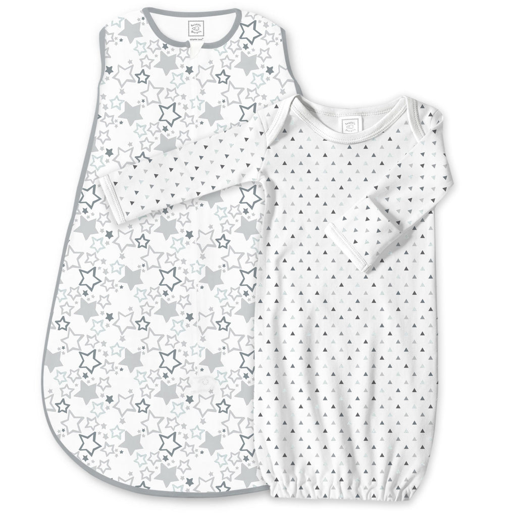 Cotton Knit zzZipMe Sack Set - Starshine and Tiny Triangles, Sterling