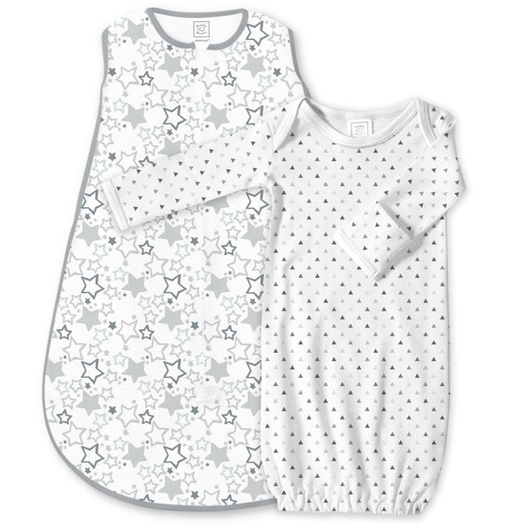 Cotton Knit zzZipMe Sack Set - Starshine and Tiny Triangles, Sterling