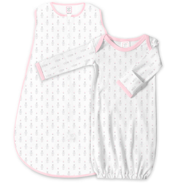 Cotton Knit zzZipMe Sack Set - Tiny Bunnie, Pastel Pink