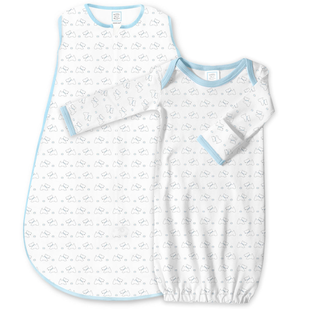 Cotton Knit zzZipMe Sack Set - Tiny Doggie, Pastel Blue
