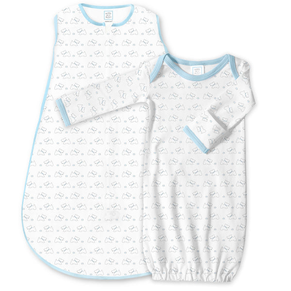 Cotton Knit zzZipMe Sack Set - Tiny Doggie, Pastel Blue