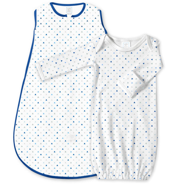 Cotton Knit zzZipMe Sack Set - Tiny Triangles Shimmer, Blue