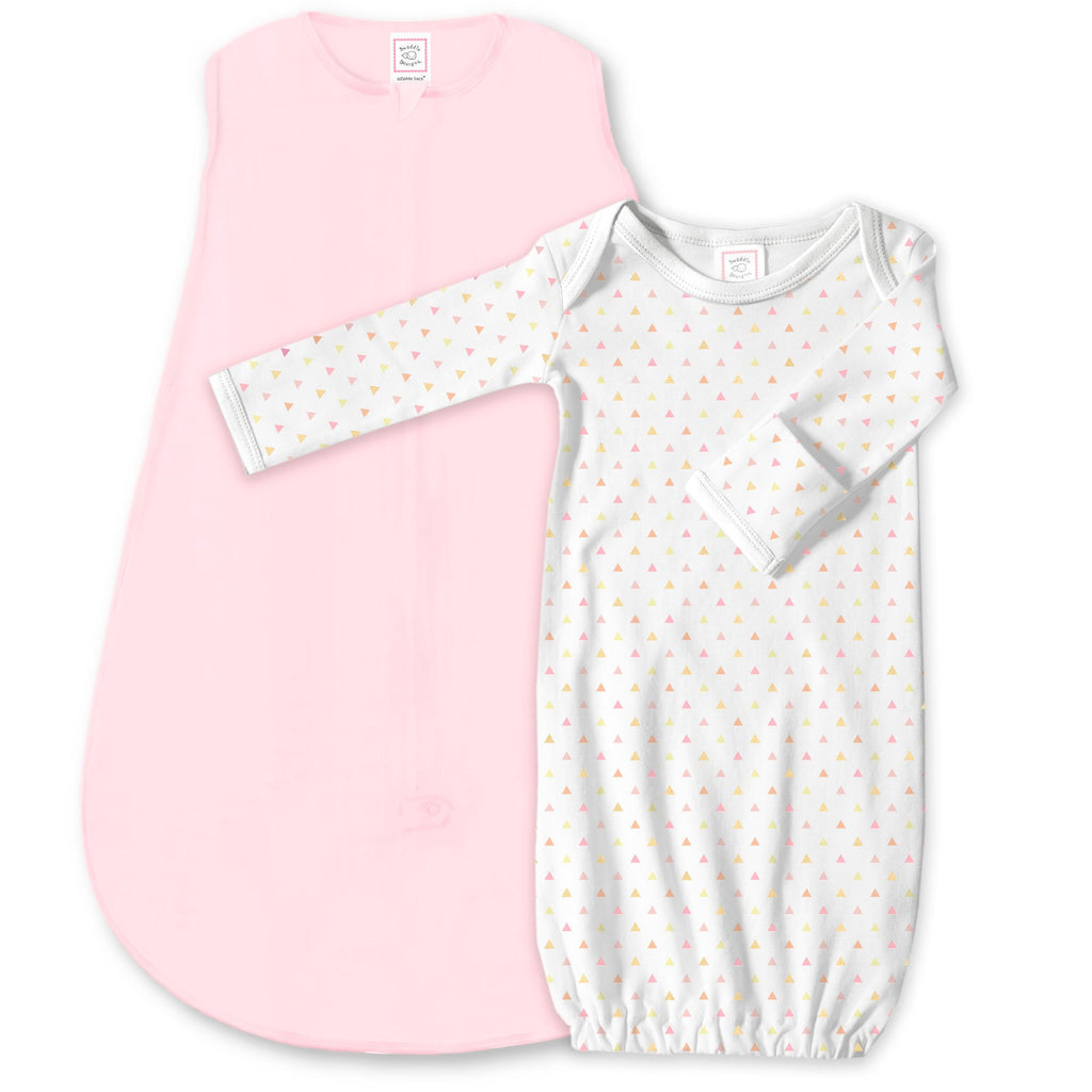 Cotton Knit zzZipMe Sack Set - Pastel Pink + Tiny Triangles Shimmer Gown