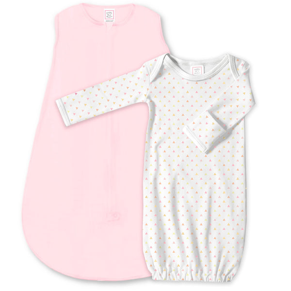 Cotton Knit zzZipMe Sack Set - Pastel Pink + Tiny Triangles Shimmer Gown
