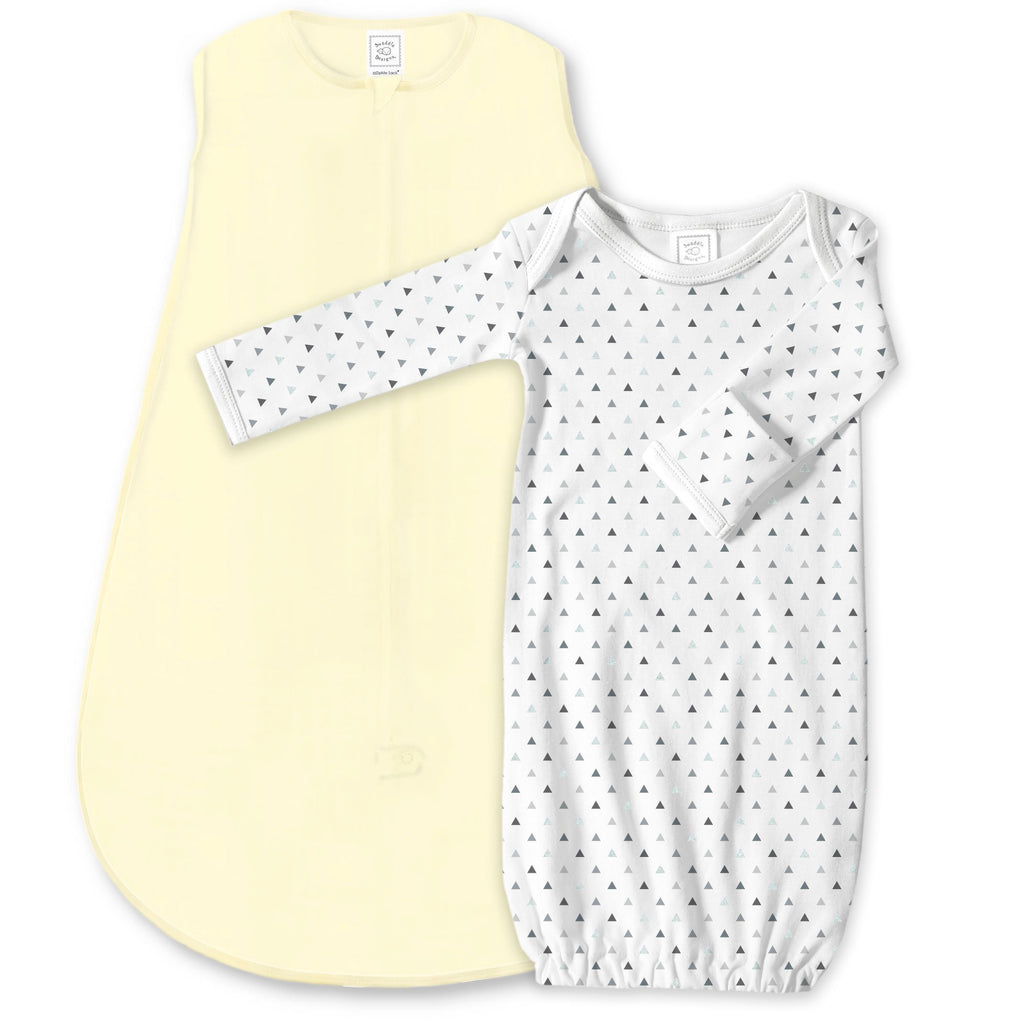 Cotton Knit zzZipMe Sack Set - Pastel Yellow + Tiny Triangles Shimmer Gown