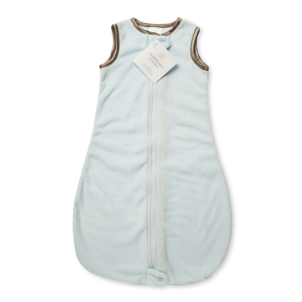 Baby Velvet zzZipMe Sack - Taupe Gray Trim, Pastel Blue