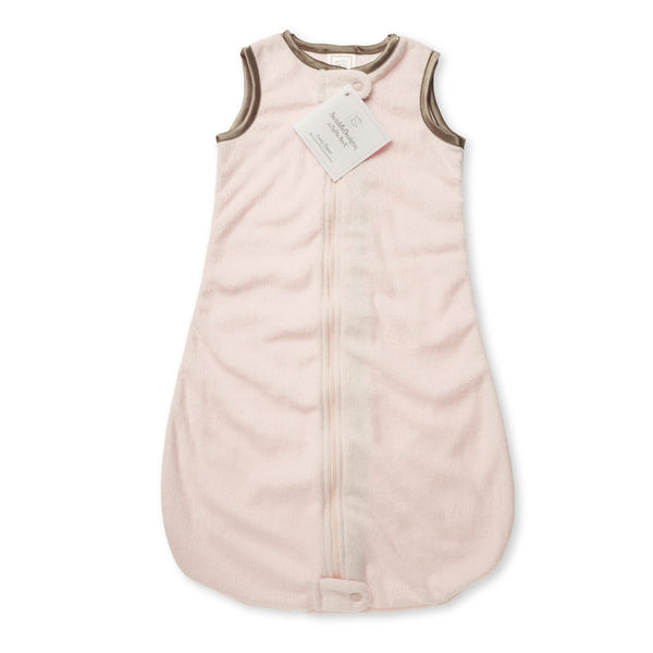 Baby Velvet zzZipMe Sack - Taupe Gray Trim, Pastel Pink