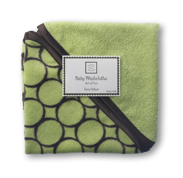 Terry Velour Baby Washcloths - Brown Mod Circles