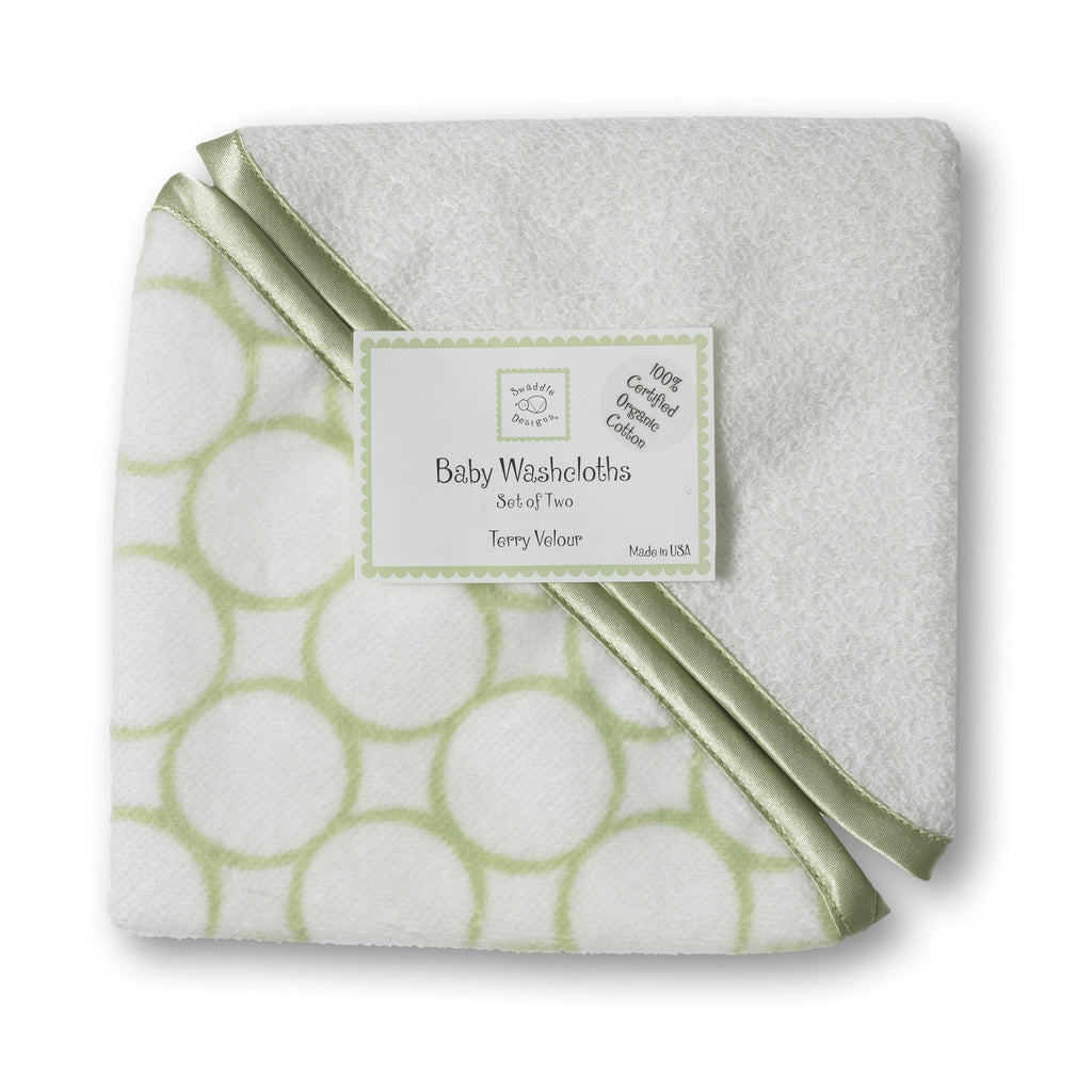 Organic Baby Washcloths - Mod Circles on Ivory, Kiwi