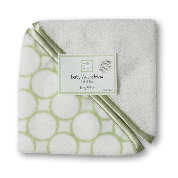 Organic Baby Washcloths - Mod Circles on Ivory, Kiwi