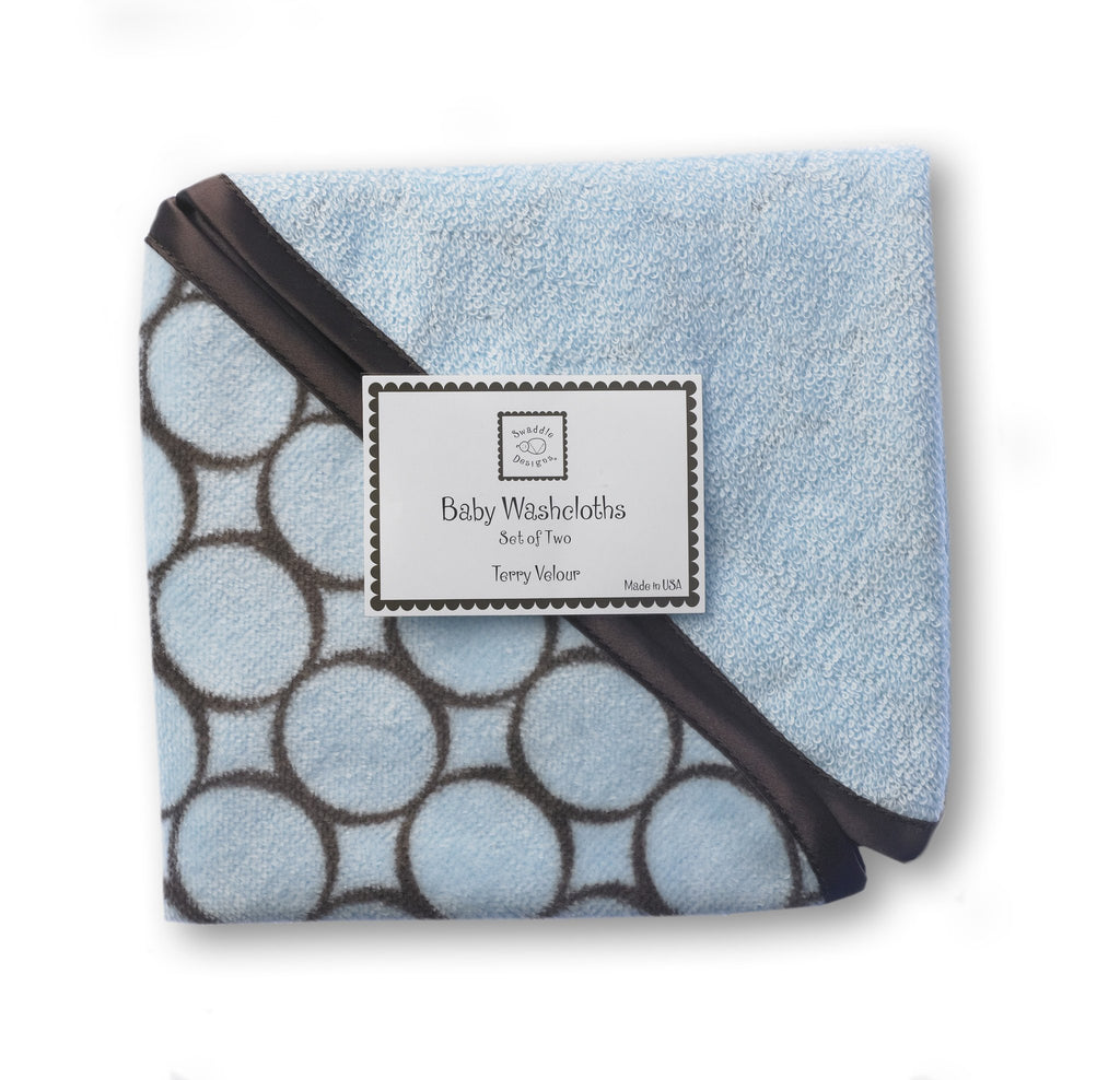 Terry Velour Baby Washcloths - Brown Mod Circles