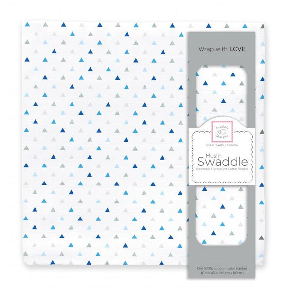 Muslin Swaddle Single - Tiny Triangles Shimmer, Blue