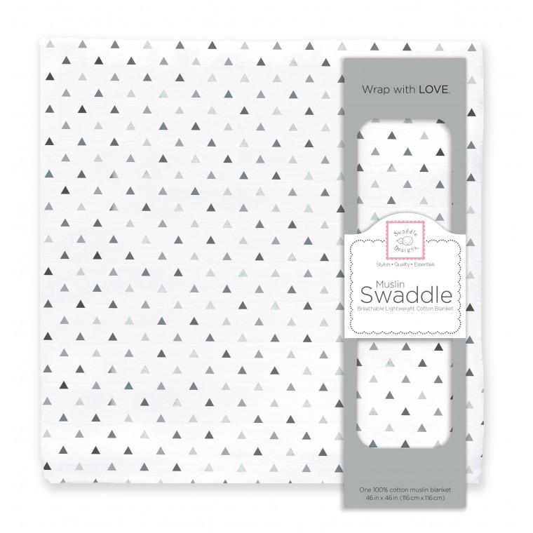 Muslin Swaddle Single - Tiny Triangles Shimmer, Sterling