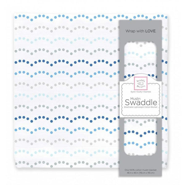 Muslin Swaddle Single - Dotted Scallops Shimmer, Blue