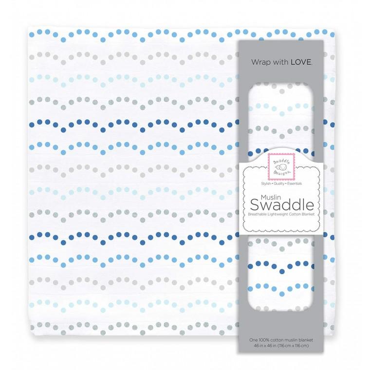 Muslin Swaddle Single - Dotted Scallops Shimmer, Blue