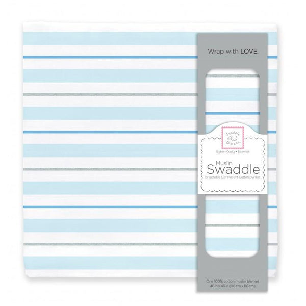 Muslin Swaddle Single - 3 Color Stripe Shimmer, Blue