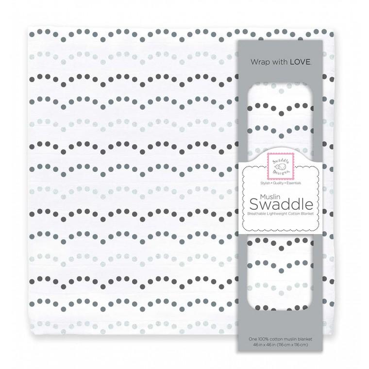 Muslin Swaddle Single - Dotted Scallops Shimmer, Sterling